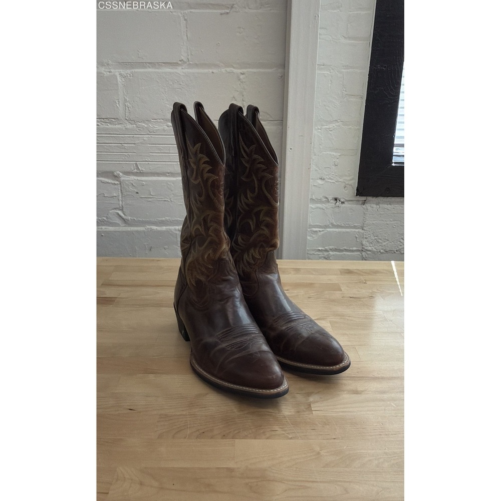 Ariat Heritage Western R-Toe Distressed Brown Leather Cowboy Boots Men's 8.5D